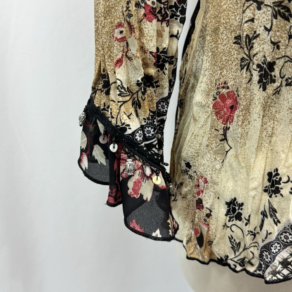 Boho Floral Patchwork Blouse Shirt L Paisley Boho Festival Western Art Flowy - Picture 10 of 13